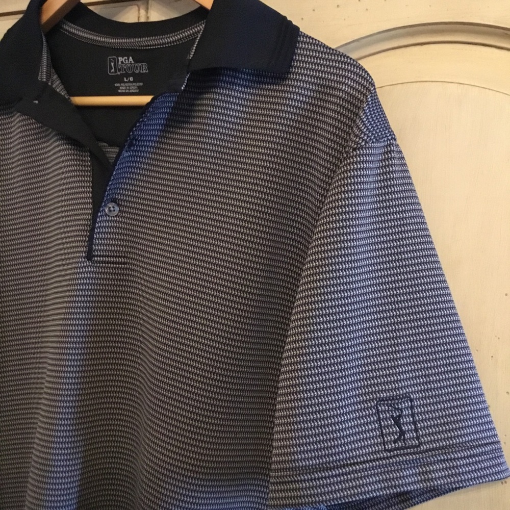PGA Tour Men’s Navy Striped Golf Shirt Size L - Picture 3 of 4